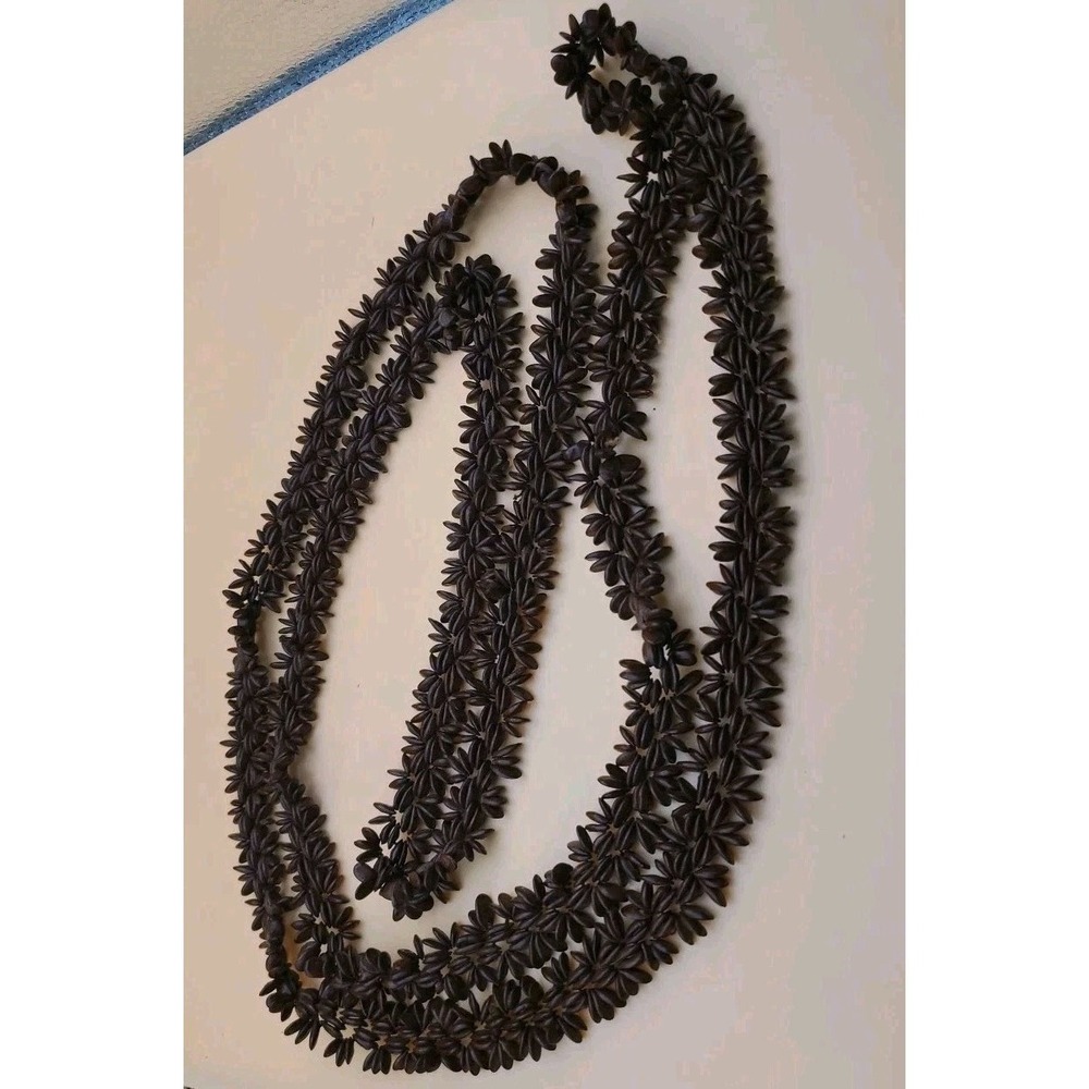 Vintage Brown Hawaiian Koa Seed Necklace/Seed 60" Long, Sold By Oceanic Arts